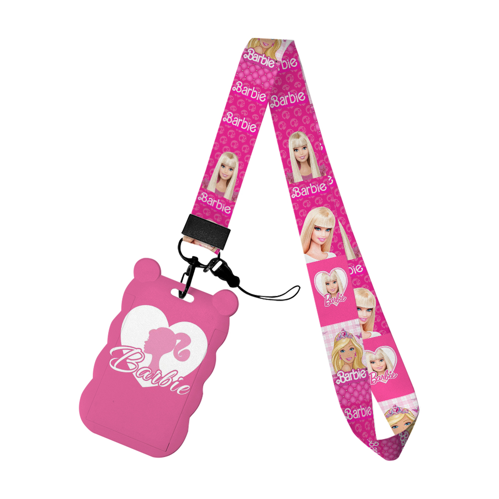 Barbie moda colhedores bonito titular do crachá cartão de identificação cartão escolar carretel clipe resina passagem pendurar corda cordão para meninas acessórios presentes