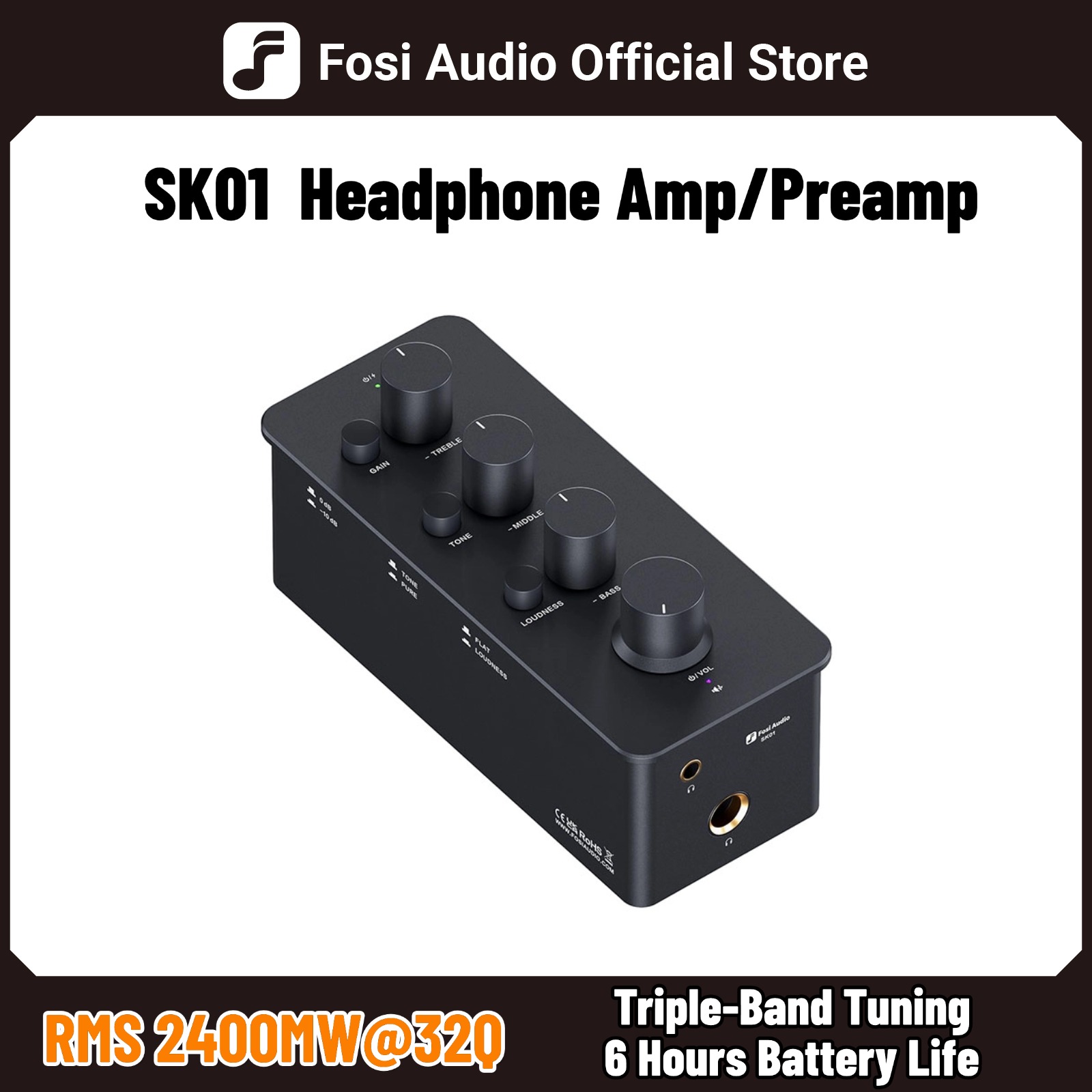 Fosi Audio SK01 penguat & Preamplifier 2 in 1 untuk Headphone Earphone, Penguat daya, Speaker Aktif