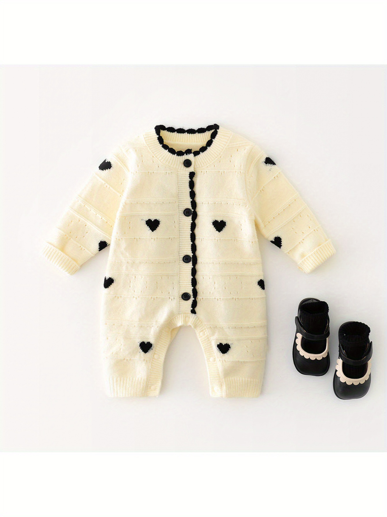 Primavera y otoño estilo coreano nuevo mono de manga larga con forma de corazón para niñas recién nacidas mono de traje para gatear de un solo pecho