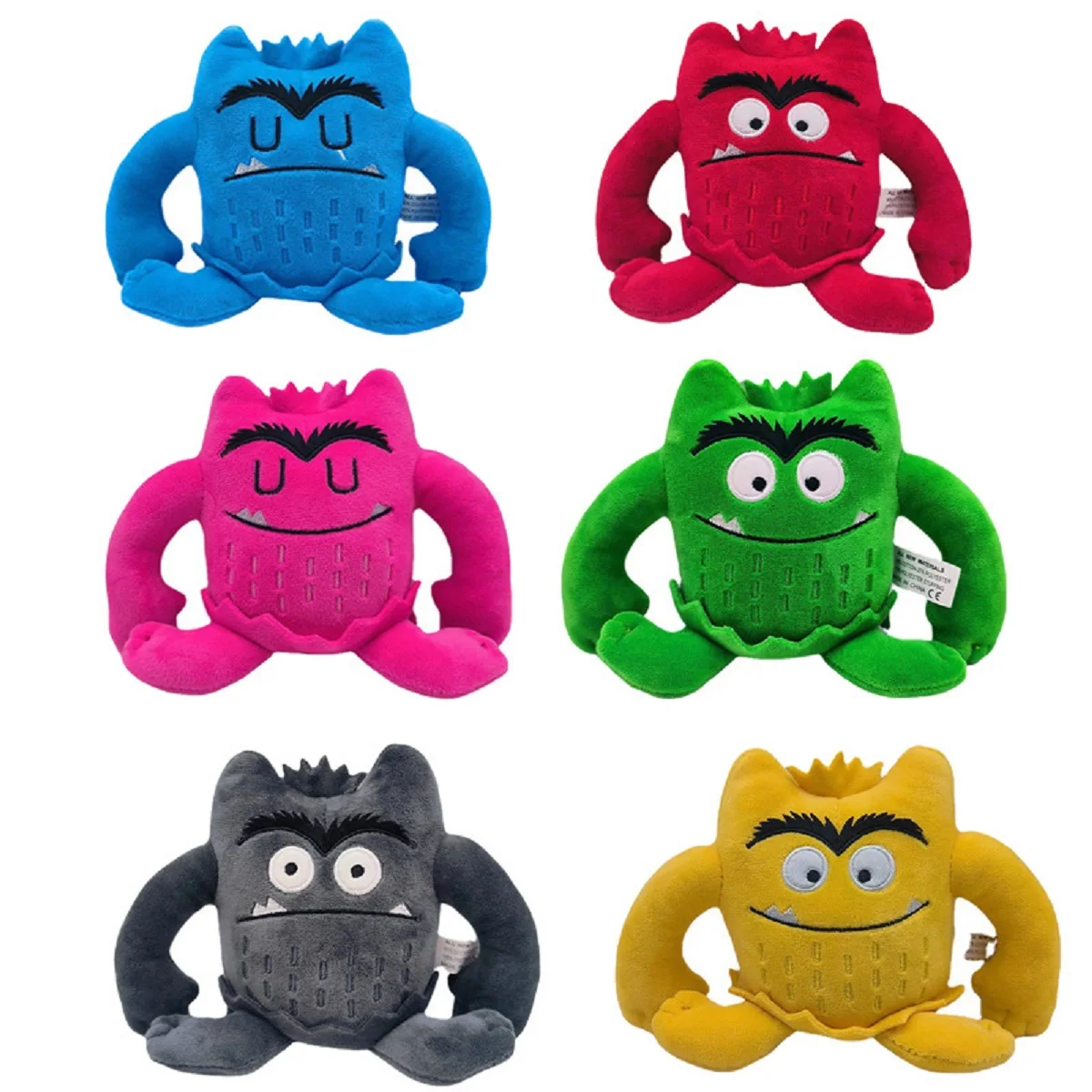 Kawaii Monster Color Boneca de pelúcia para crianças, brinquedo recheado para crianças, presentes de aniversário, cor monstro, emoção, 6 peças por conjunto