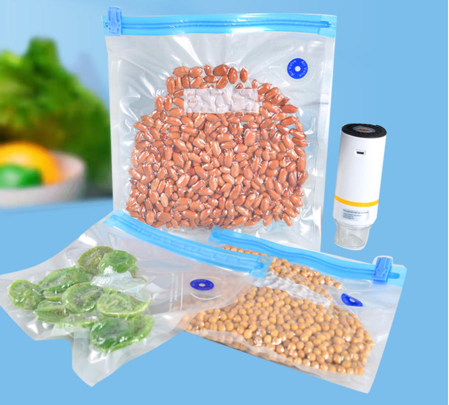 10Pcs 진공 밀봉 식품 보관 가방 (밀봉 펌프 포함) 가정용 식품 실러 에어 밸브 소형 및 대형 사이즈 가방 (보존용)