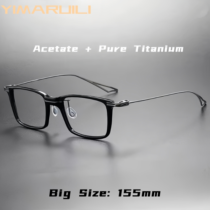 YIMARUILI Luxe Pure Titanium Acetaat heren Vierkante Brillen Frame ultralichte Mode Big Size Optische Bril