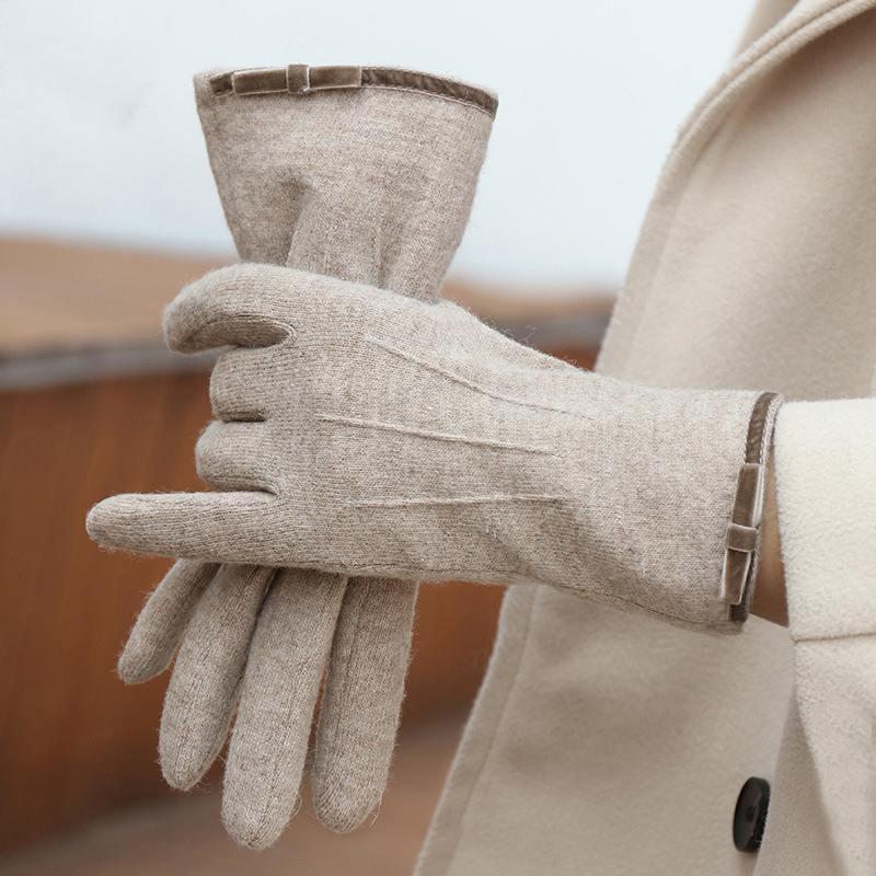 Novo inverno feminino manter quente tela de toque elegante simples luvas de caxemira alta qualidade elasticidade engrossado macio
