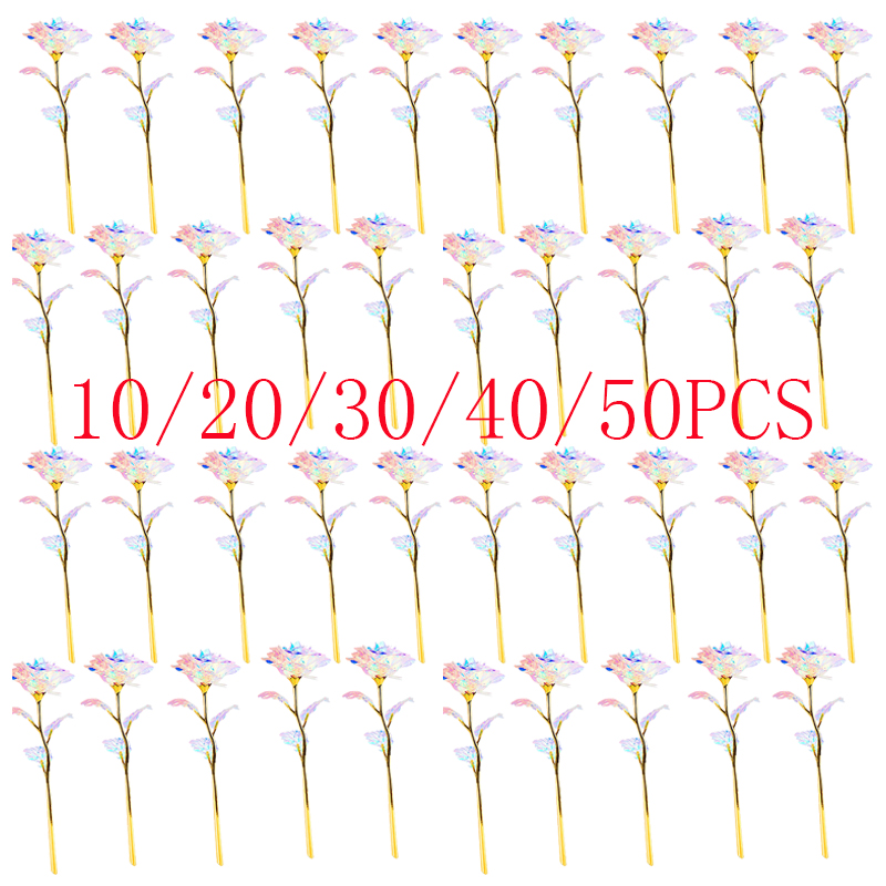 10/20/30/40/50pcs Eternal Galaxy Rose Gold Flower Foil Artificial Crystal Rose Valentines Day Gift Unique Gifts For Graduate