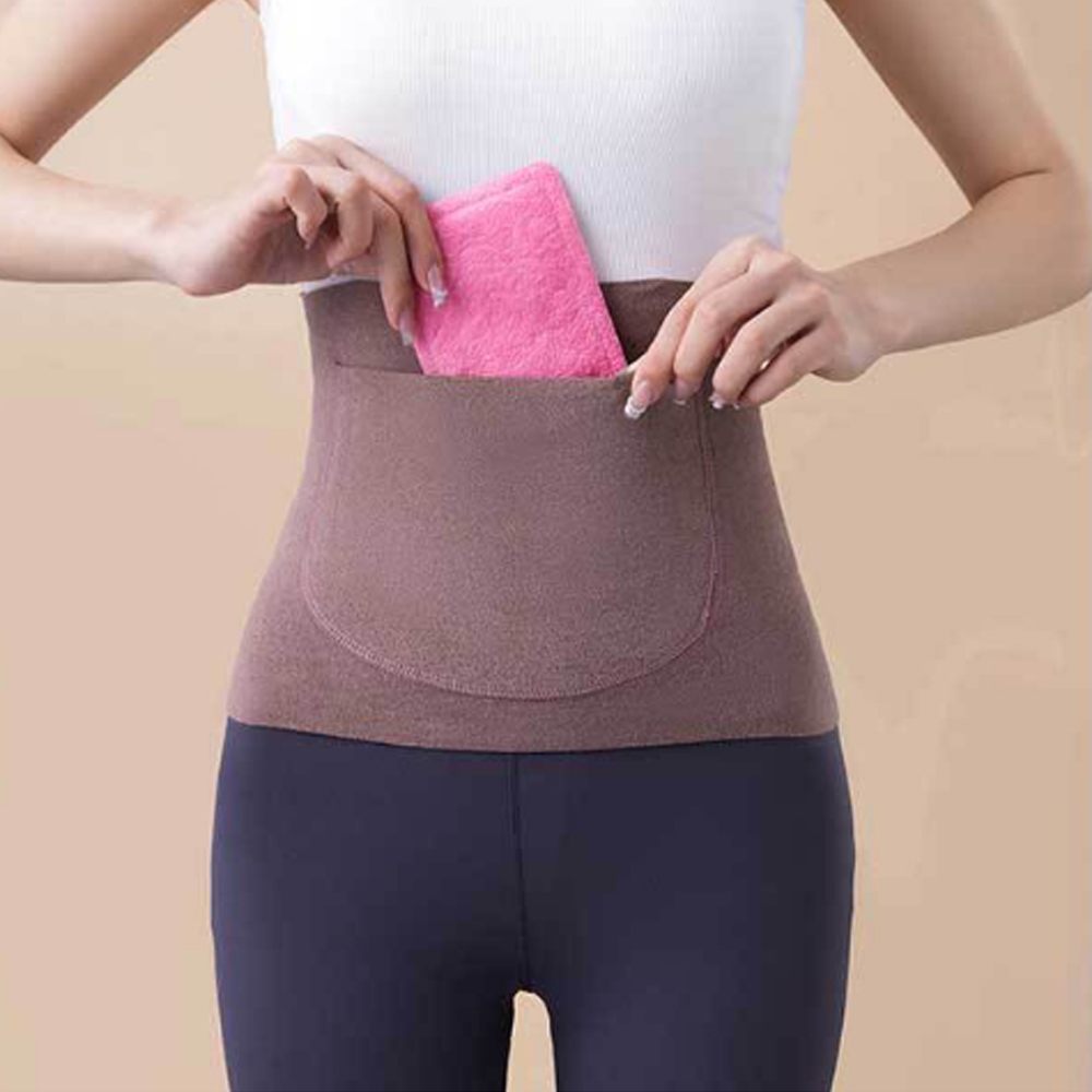 Soporte de cintura cálido para invierno para mujer, cinturones elásticos de Color sólido con bolsillo, calentador de presión trasera, ropa interior, Protector de vientre