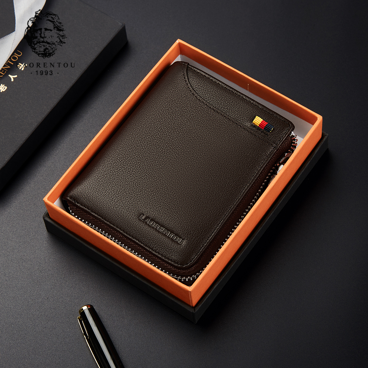 LAORENTOU Cartera de hombre de cuero genuino moda 2025 nuevo diseño de alta calidad el mejor regalo para el marido padre lujo