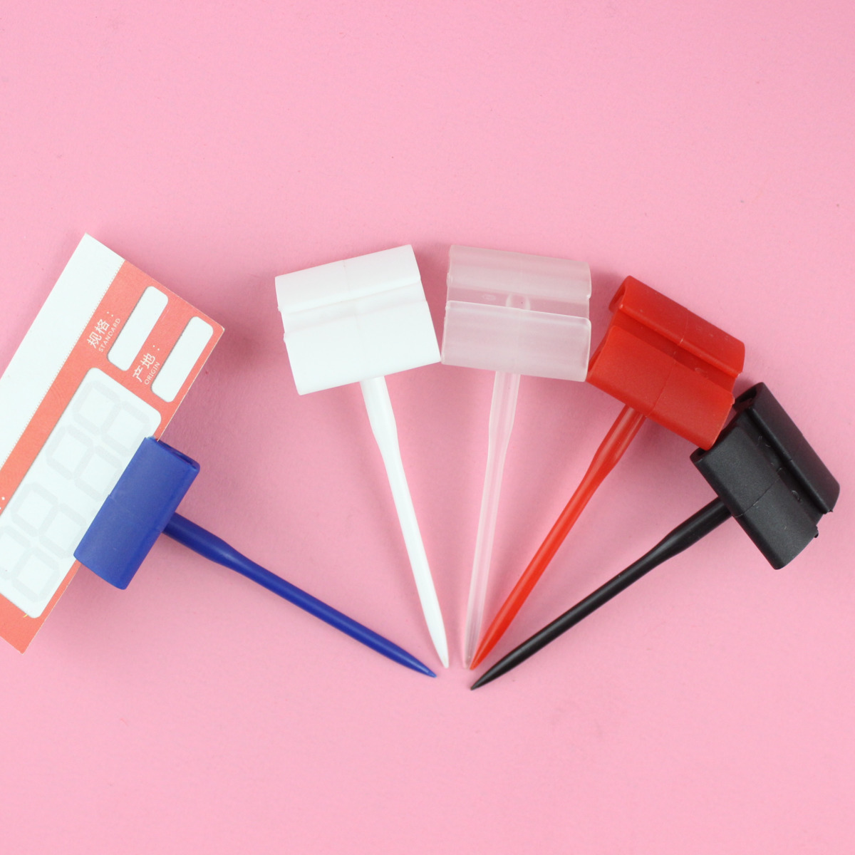 50 stks Reclame Kartonnen Display Voedsel Taart Brood Bakkerij Ticket Pins Plastic Prijzen Naalden Prijskaartje Houder Label Speer