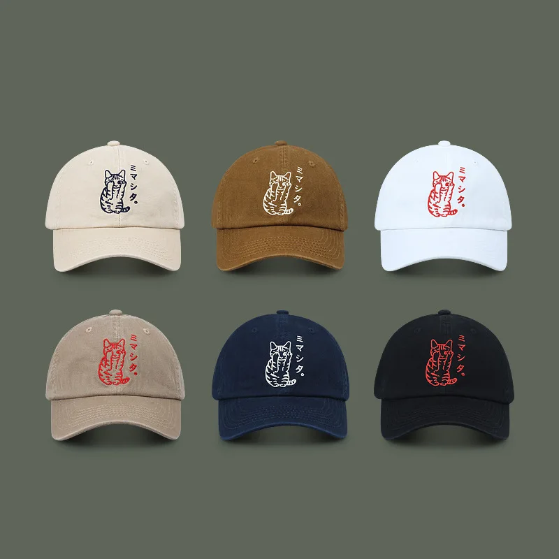 Berretto da baseball retrò giapponese da donna Ins simpatico gatto ricamato morbido cappello con visiera primavera ed estate versatile parasole da uomo