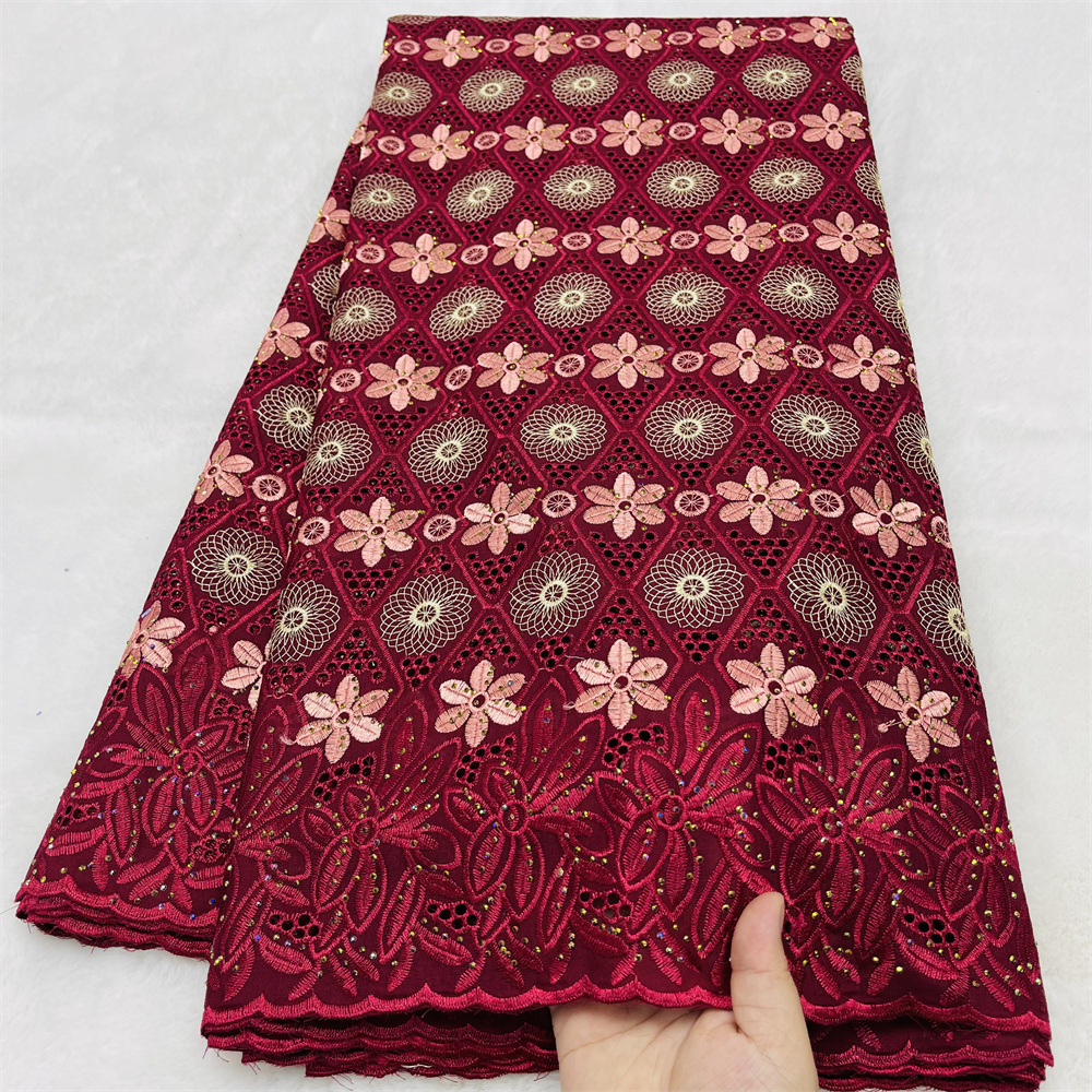 Kain Brokat Swiss Voile Katun 100% Mewah untuk Gaun Pesta Pernikahan, Elegan dengan Hiasan Batu
