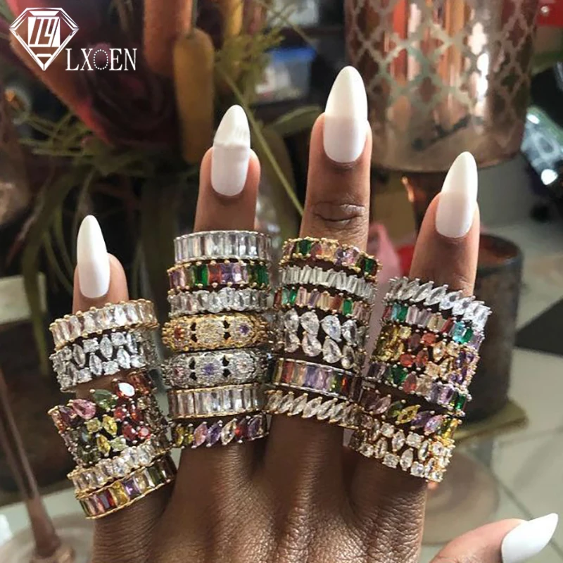 LXOEN-Bague de fiançailles avec document argenté pour femme, matiques de mariage en cristal, bijoux de fête, accessoires colorés, simple et luxueux