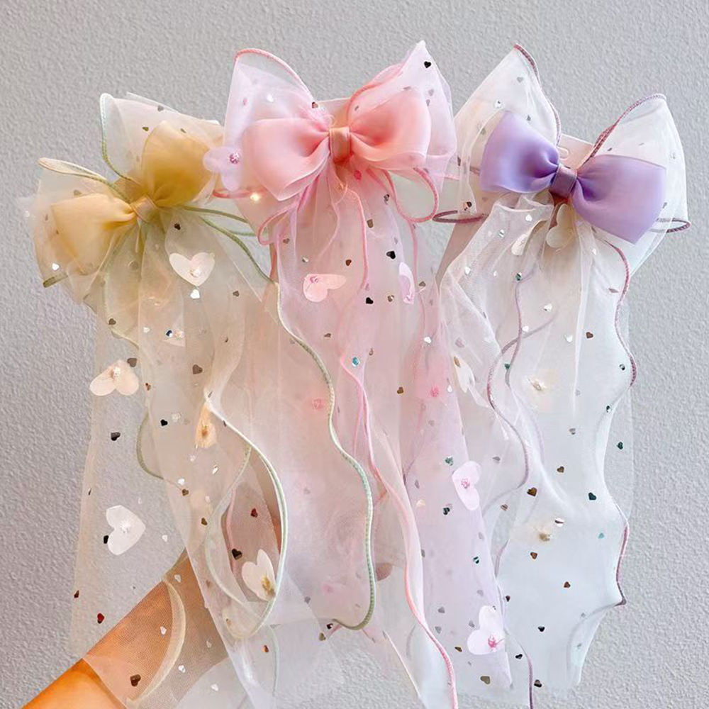 Accesorio para el cabello con lazo de malla, pinza para el pelo de princesa dulce para niños, pinza superior para cola de caballo para niña