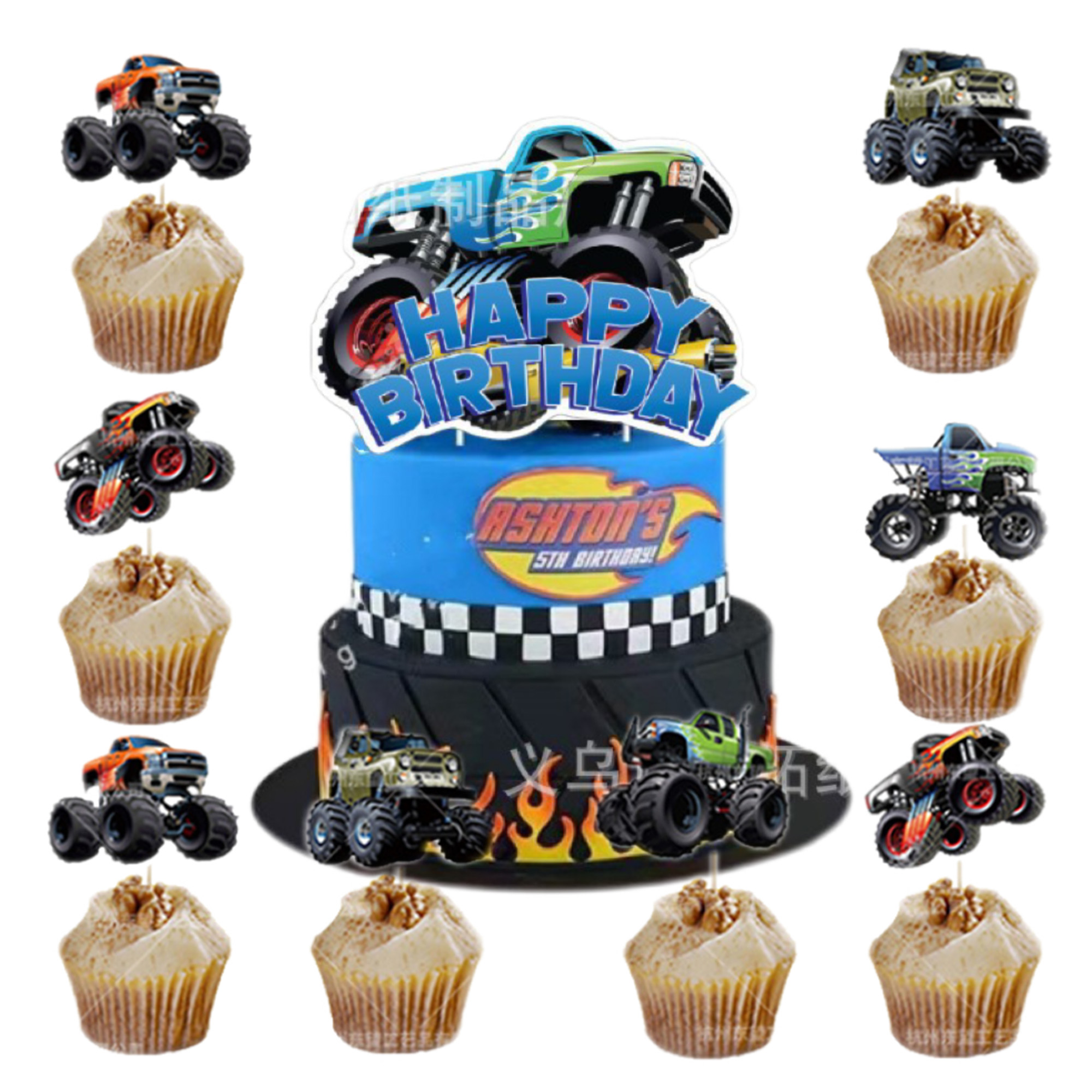 Monster Truck Cupcake Topper Picks Monster Car Theme Geburtstagsparty-Dekoration für Jungen Monster Truck Party Geburtstagsdekoration