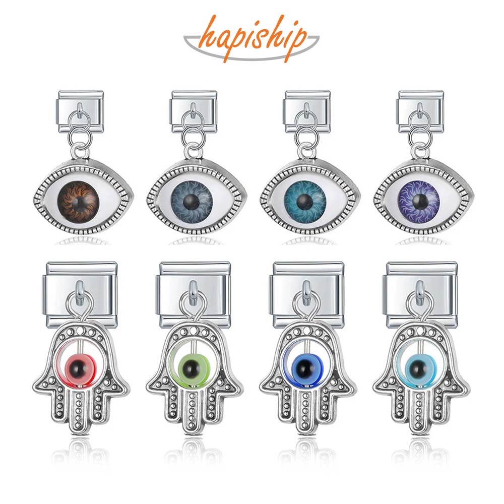 Hapiship Fashion Sweet 2023 New Eyes Palms Charm Links Fit 9mm Stainless Steel Bracelet Making DIY Jewelry DJ593