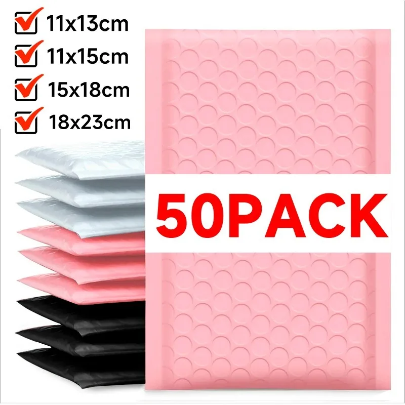 50-10 Uds. Sobre de burbujas negro/rosa autosellado acolchado sobres de burbujas paquetes de envío impermeables para suministros de maquillaje de joyería