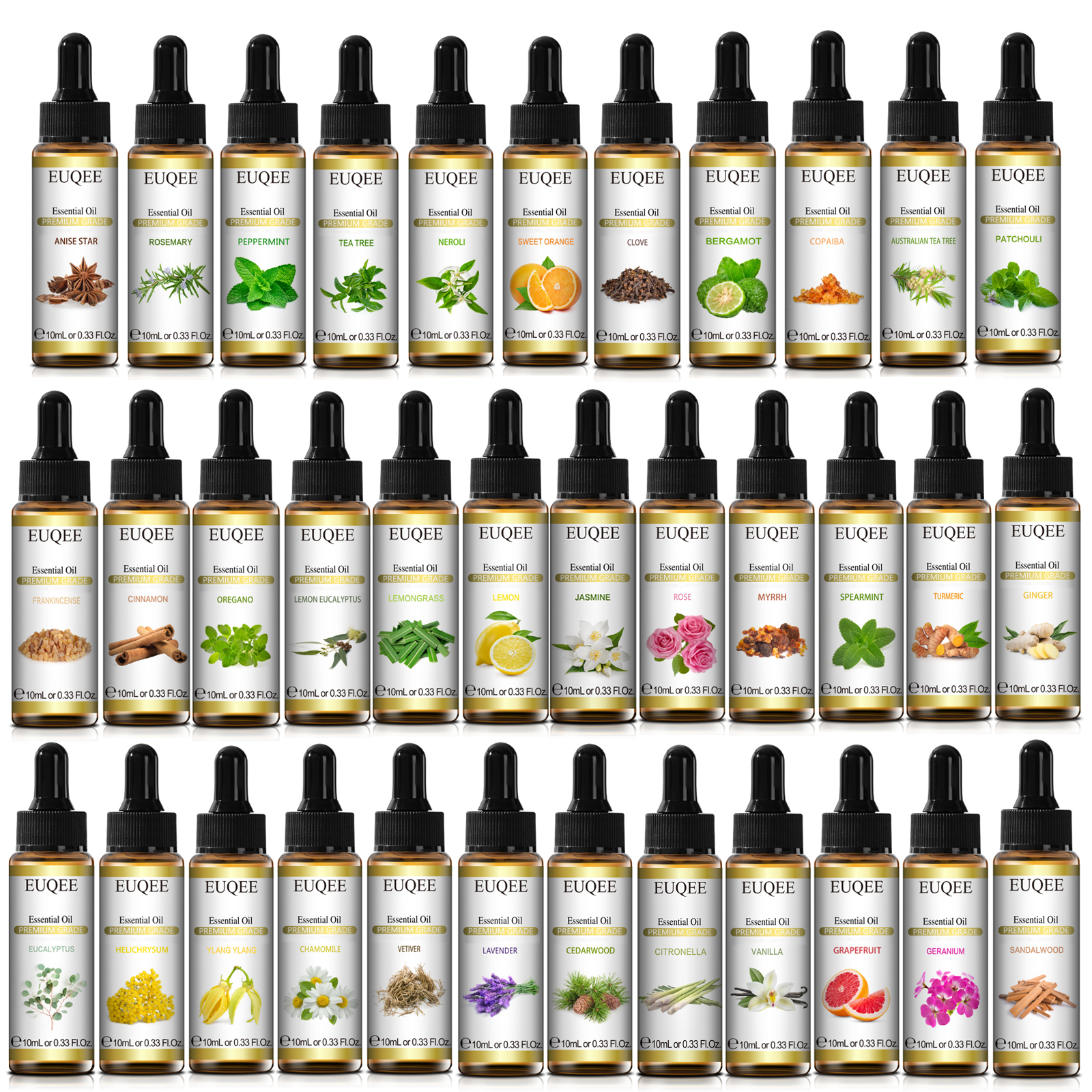 EUQEE 10ml aceite esencial puro menta Palo Santo bergamota eucalipto lavanda canela cedro aromaterapia aceites esenciales