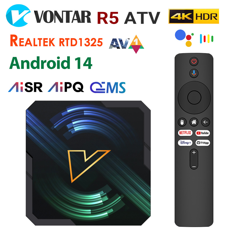 VONTAR R5 ATV Android14 TV Box Realtek1325 CPU A55 Edge AI Mali-G57 GPU compatible con AI-PQ AI-SR HDR10 + Wifi6 reproductor multimedia decodificador
