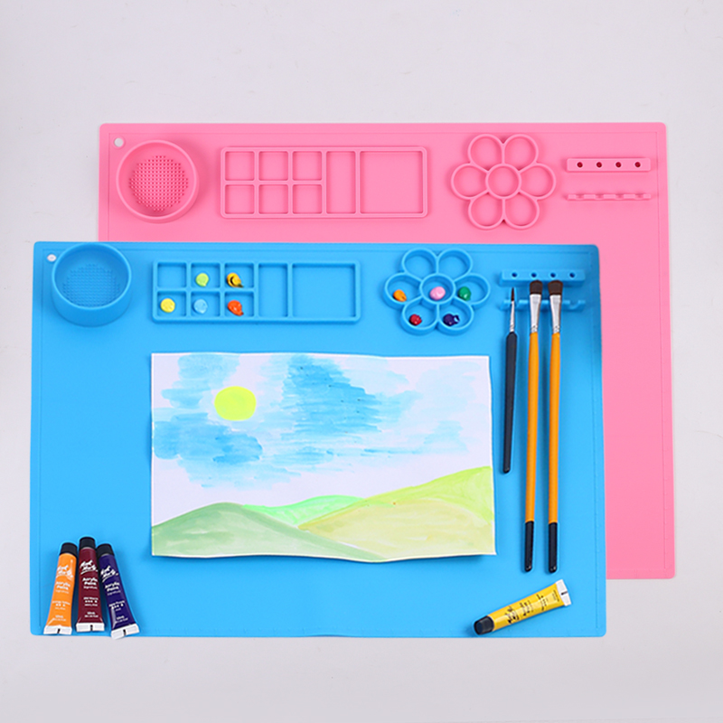 シリコーン絵画マット子供アート工芸パッドカップとペイントブラシホルダーパレット DIY 手作りマット