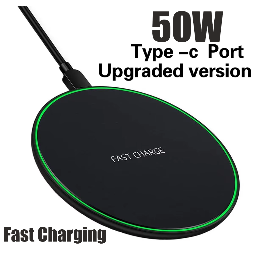 Cargador Inalámbrico de 50W para iPhone 14 15 16 17 Pro Xs Max Mini X Xr, Plataforma de Carga Rápida por Inducción para Samsung S25 S26 S8 S9 S10 Note