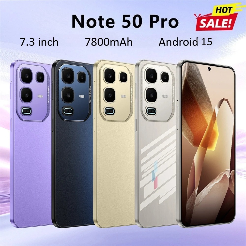 2026 оригинальные мобильные телефоны Note 50 Pro, глобальная версия, 7,3-дюймовый смартфон 5G с двумя SIM-картами, 7800 мАч, Android 15, дешевые мобильные телефоны