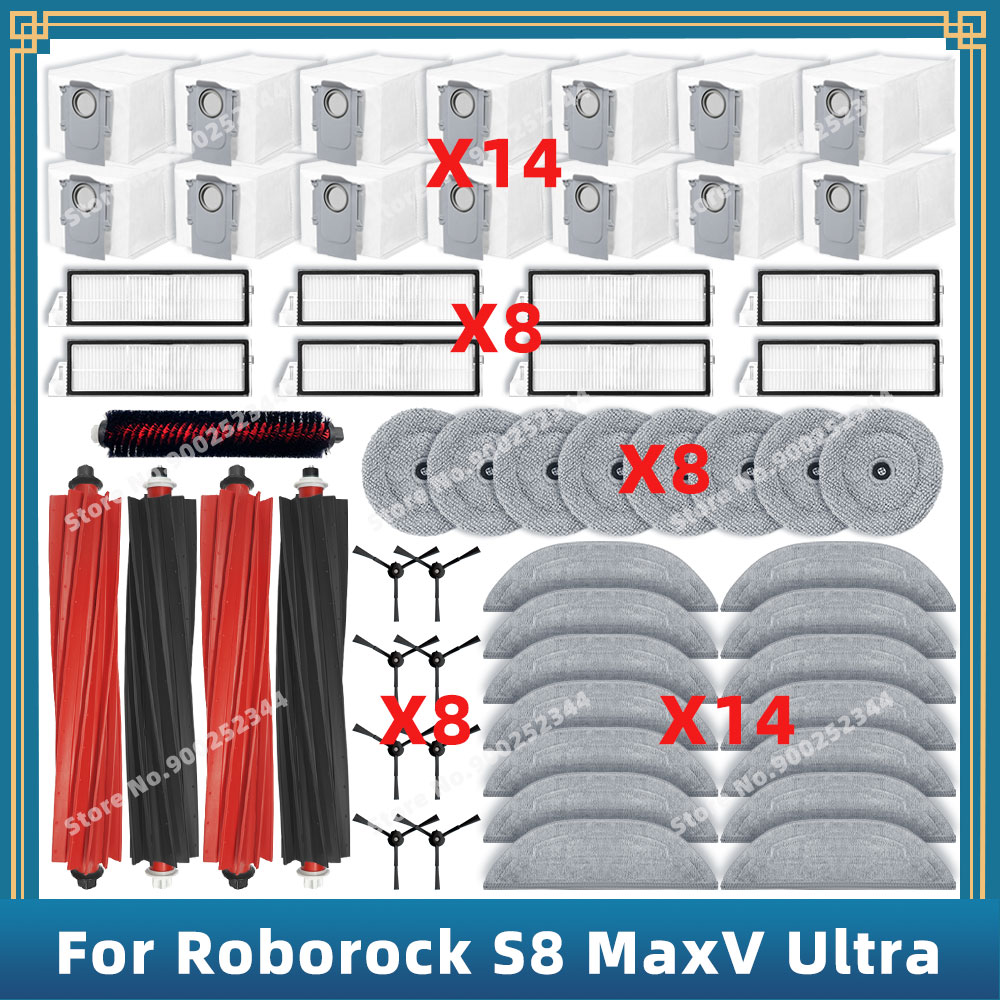 Compatible para Roborock S8 MaxV Ultra, S8 Max Ultra Piezas de Repuesto Accesorios Cepillo Lateral Principal Filtro Hepa Fregona Tela Bolsa de Polvo