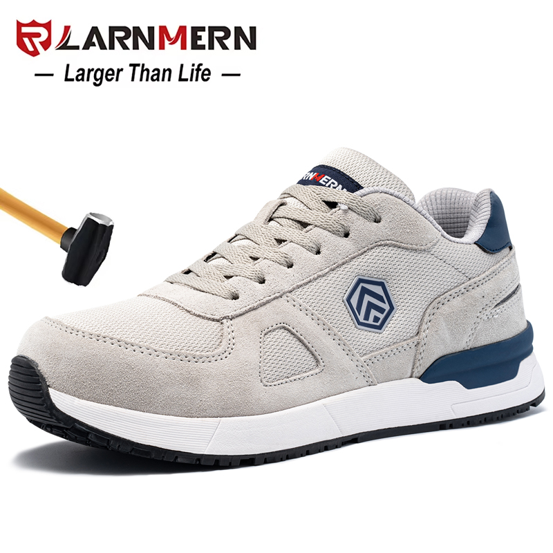 LARNMERN-Sapatos de segurança antiestáticos para homens, sapatos de trabalho, toe de aço, tênis de construção respirável