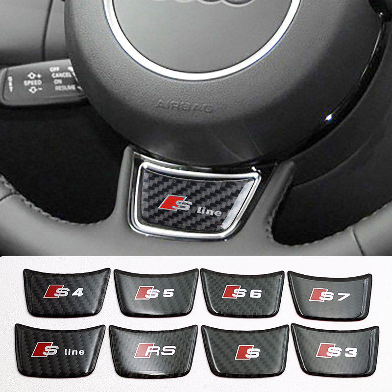 Logotipo RS negro de carbono 3D, emblema de línea S, insignia para volante de coche, pegatina para Audi A1 A2 A3 A4 A5 A6 A7 S3 S4 S5 S6 S7 Accrssorie