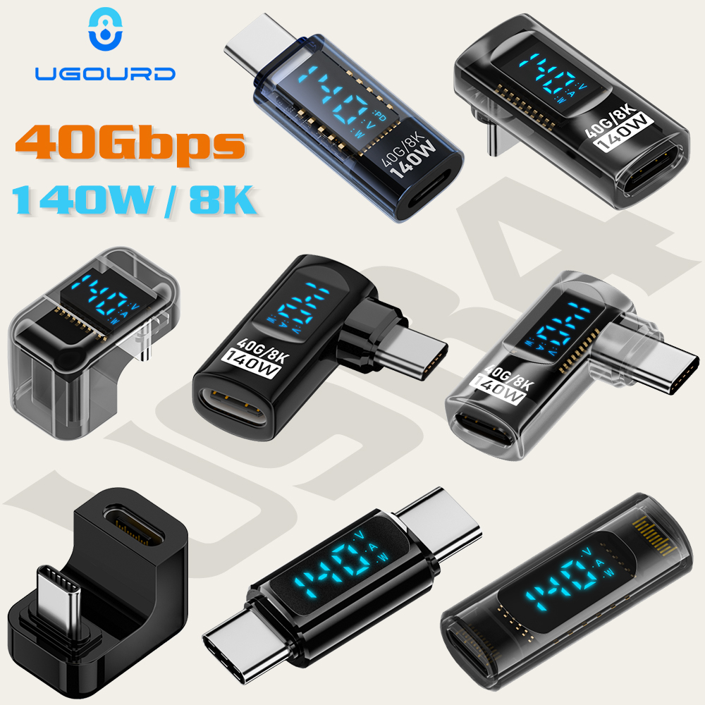 Адаптер USB 4 типа C, 40 Гбит/с, 140 Вт, 90 градусов, адаптер USB C для Thunderbolt 4 3, кабельный разъем, прямоугольный U-образный цифровой дисплей