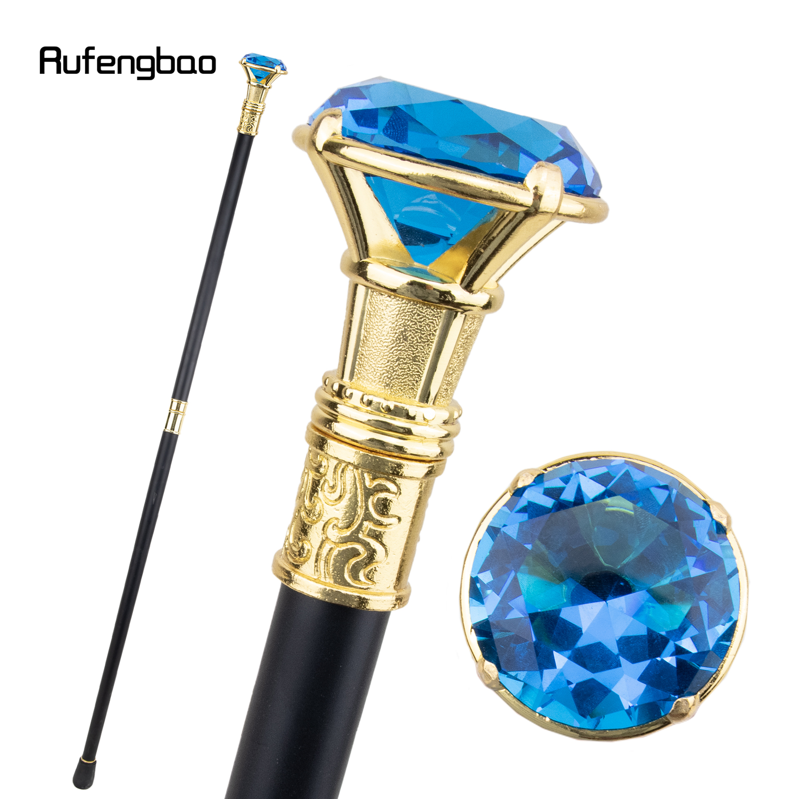 Blue Diamond Type Gouden Wandelstok Mode Decoratieve Wandelstok Gentleman Elegante Cosplay Riet Knop Crosier 93cm