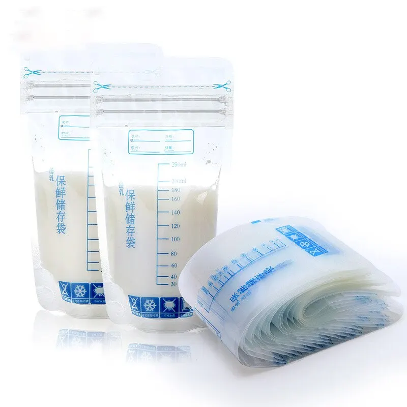 Saco de armazenamento de leite materno com 250ml, recipientes autônomos para armazenamento de alimentos para bebês, sem vazamento, sacos para freezer de leite, alimentação segura, sem bpa, 30 peças