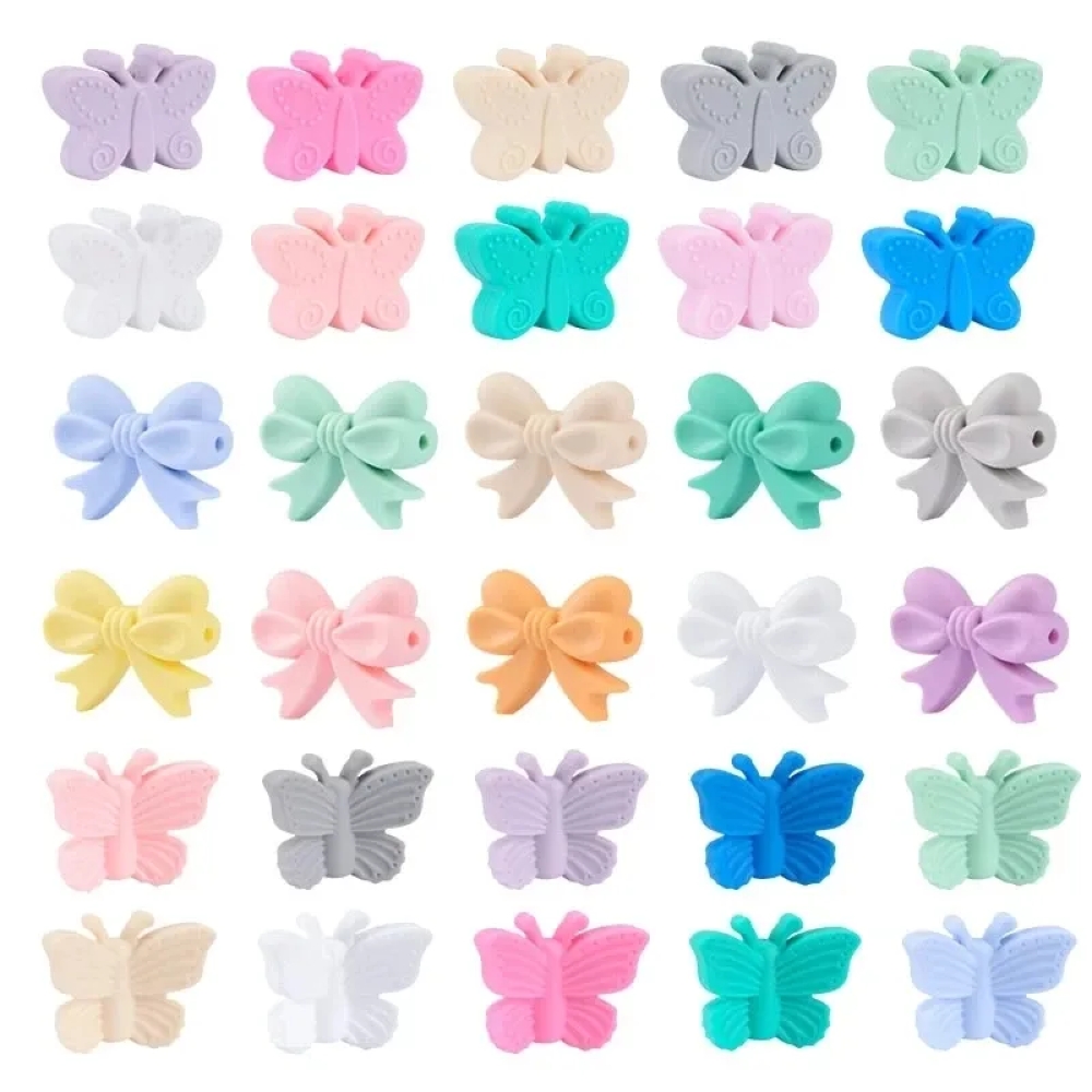 Bowknot 10 шт./лот силиконовые бусины DIY пищевой силиконовый соска для прорезывания зубов милая форма силиконовый держатель для прорезывания зубов аксессуары