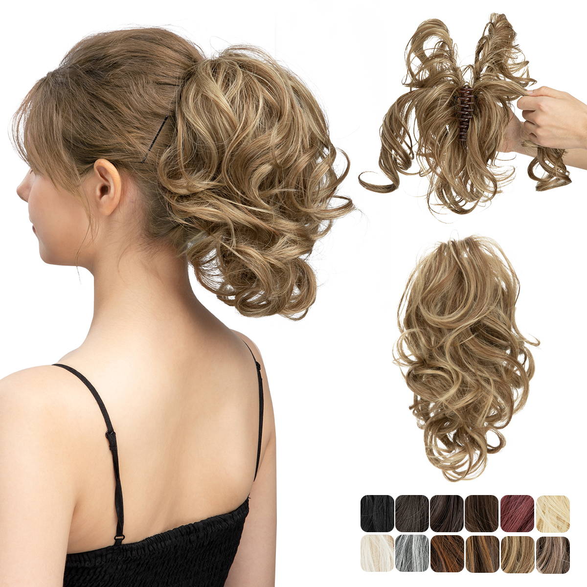 Clip de garra sintético Diy en extensiones de cabello de cola de caballo moño de pelo falso negro Rubio pelo Natural coleta falsa para mujeres