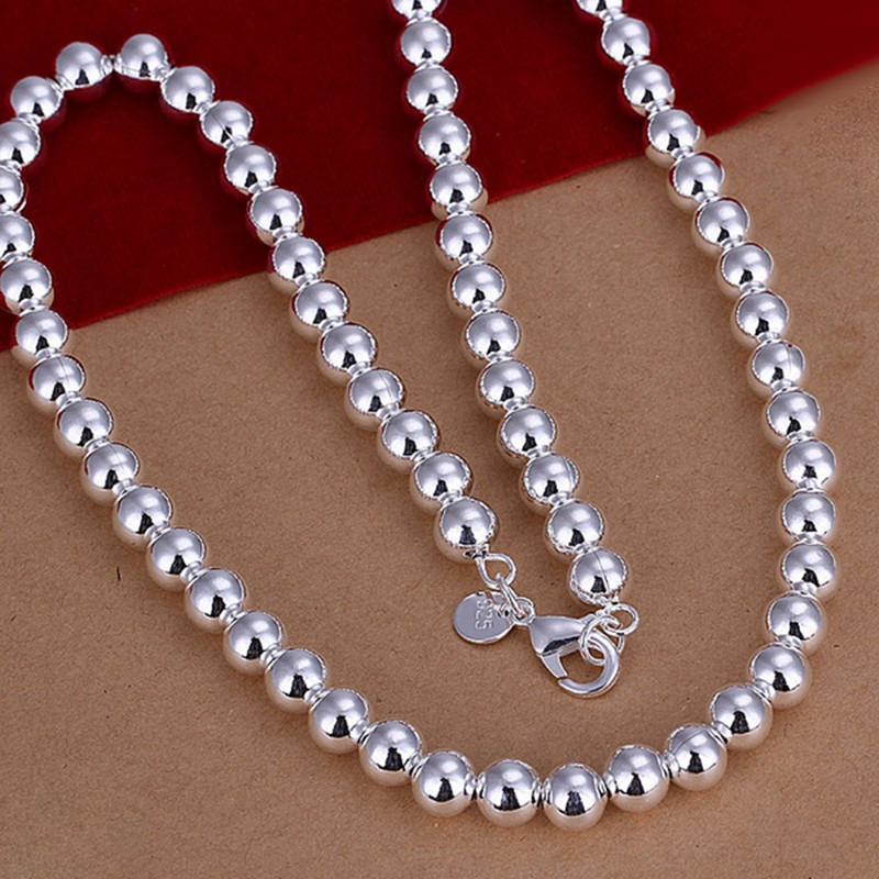 Collier à chaîne à billes lisses en argent sterling 925 4MM/6MM/8MM/10MM pour femmes et hommes, bijoux tendance