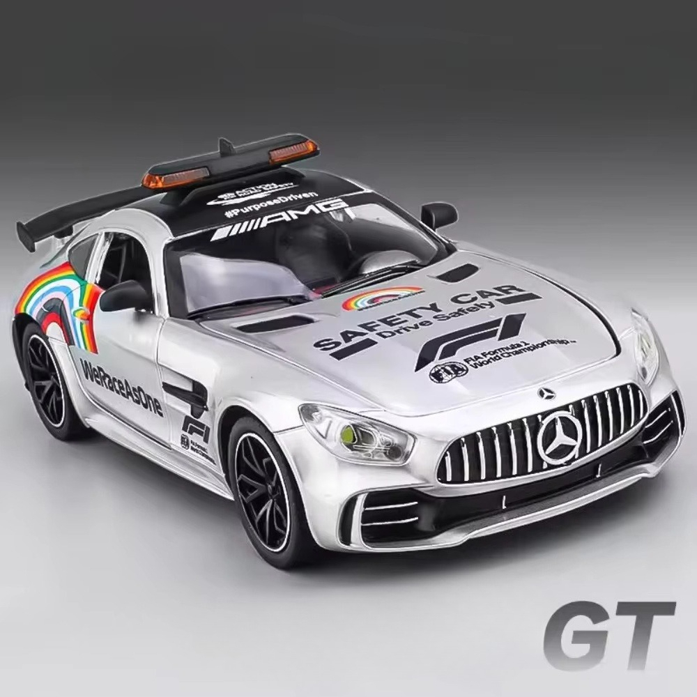 1:24 GTR F1 Keselamatan 300SL Mainan Model Mobil Sport Paduan Diecast Lampu Suara Penyerap Guncangan Miniatur Model Kendaraan Hadiah Koleksi