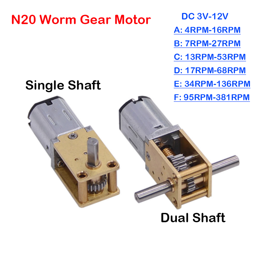 1 Chiếc N20 Tất Cả Kim Loại Động Cơ Giảm Tốc DC 3V-12V 4RPM-381RPM Tốc Độ mô Men Xoắn Cao Dual Trục Động Cơ Con Sâu Giảm Động Cơ Cho Robot Thông Minh