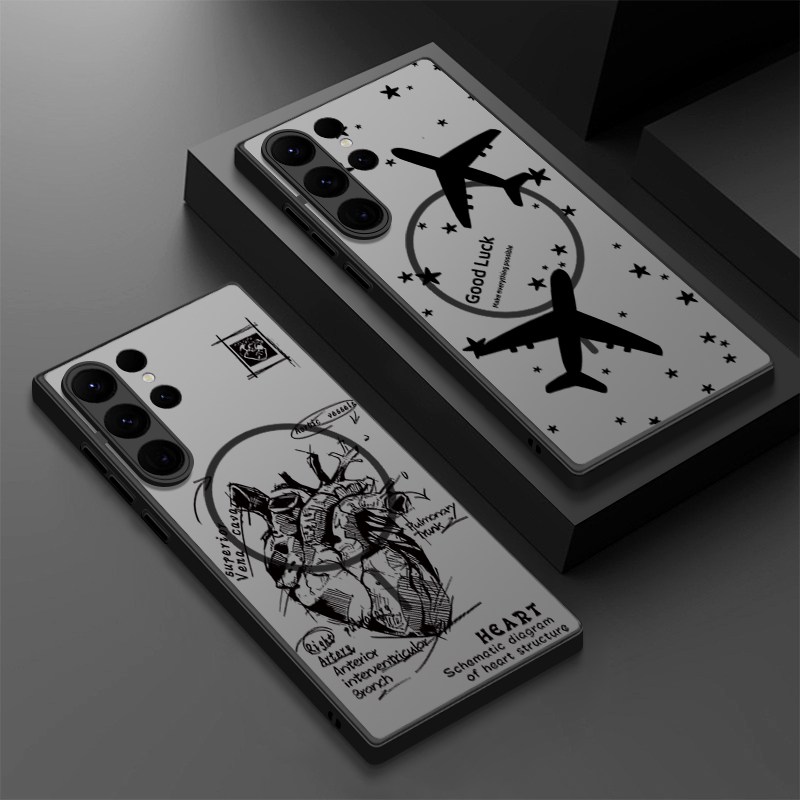 Casing Magnetik Motif Pesawat Kreatif Untuk Magsafe Samsung Galaxy S25 Edge S26 S23 S24 Ultra S25 FE S22 Plus Capa Matte Cover