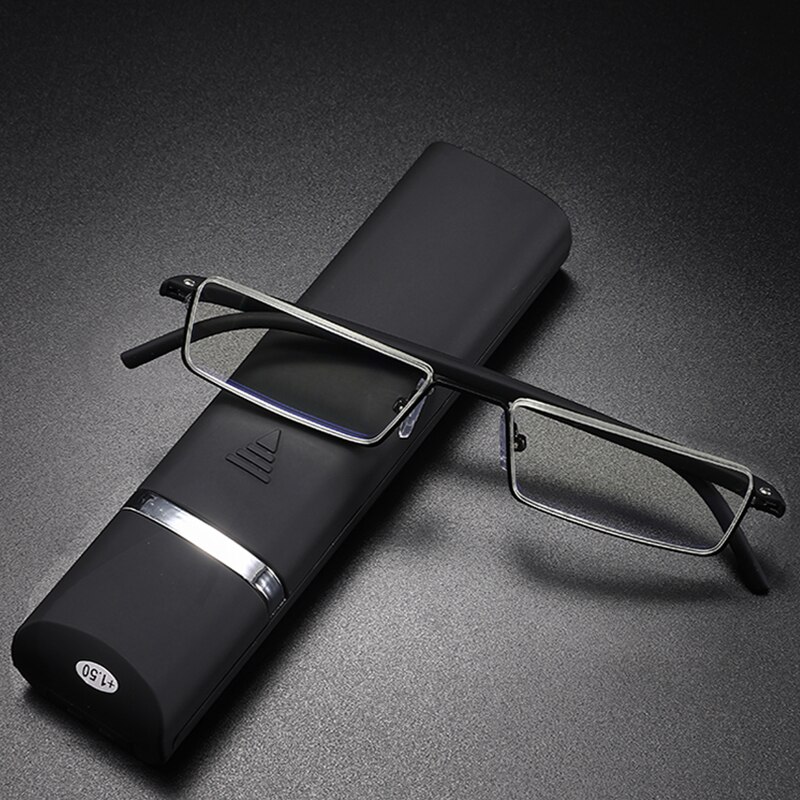 Gafas de lectura de Metal con protección contra luz azul para hombre, anteojos recetados de medio marco con estuche + 1,0, 1,5, 2,0, 2,5, 3,0, 3,5, 4,0