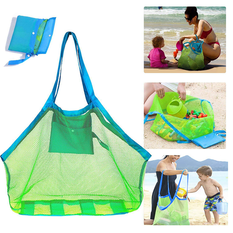 Sac en maille portable pour enfants, sacs de rangement pour jouets de bain, grand sac de plage pour serviettes, trousse de maquillage cosmétique pour femmes