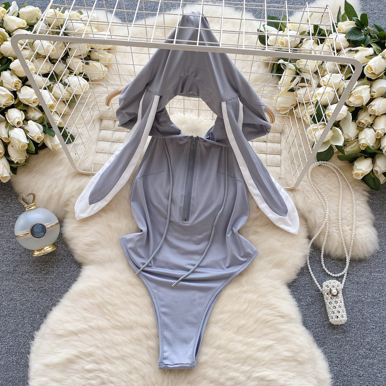 HotSweet Sexy Damen-Body, Kaninchen-Mädchen, Cosplay-Uniform, ärmelloser Overall, rückenfrei, sexy, hohl, Dessous, süßes süßes Kaninchen