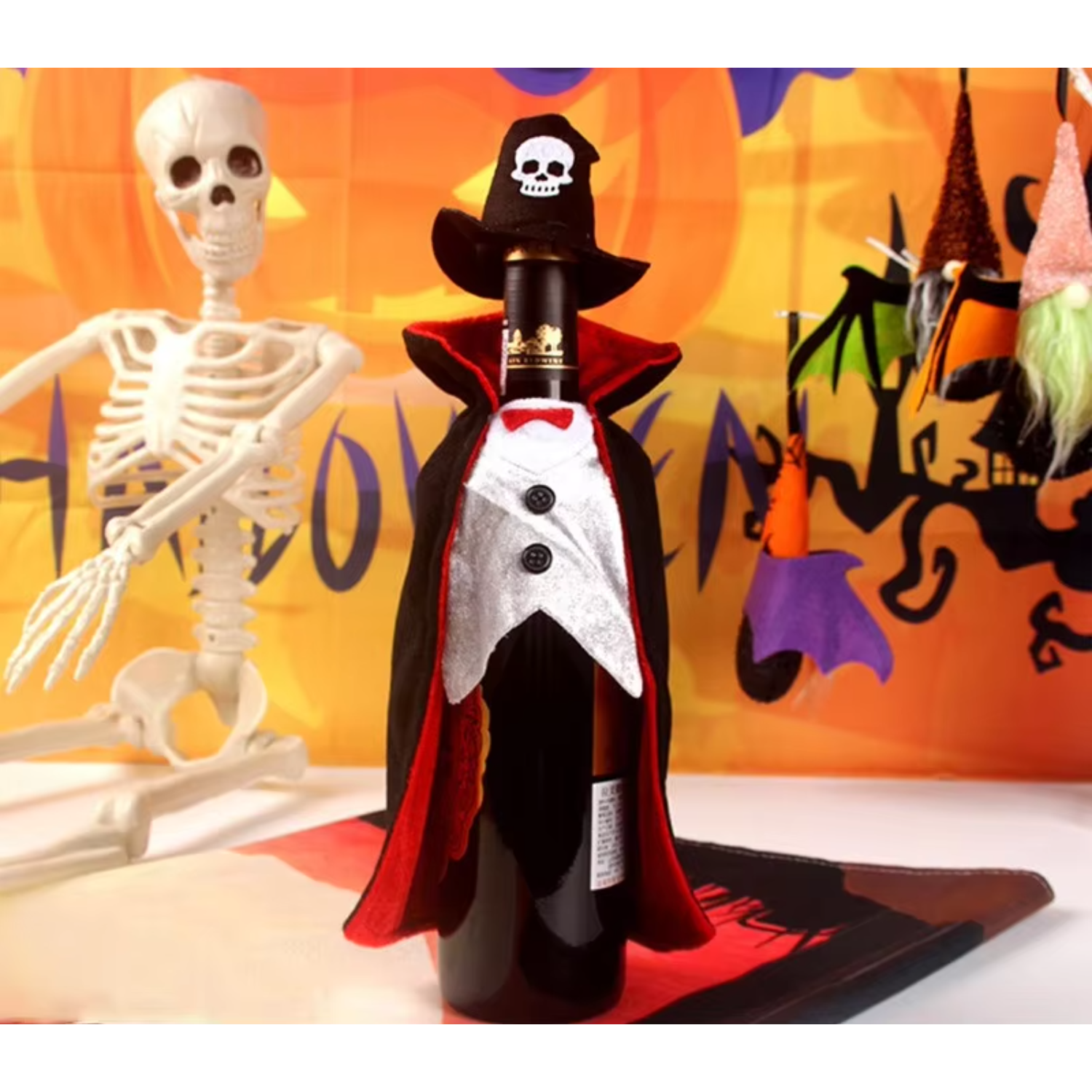 Conjunto de garrafa de vinho para halloween, garrafa de vinho champanhe, decoração de mesa, todos os santos, mesa de jantar, decoração de garrafa de vinho