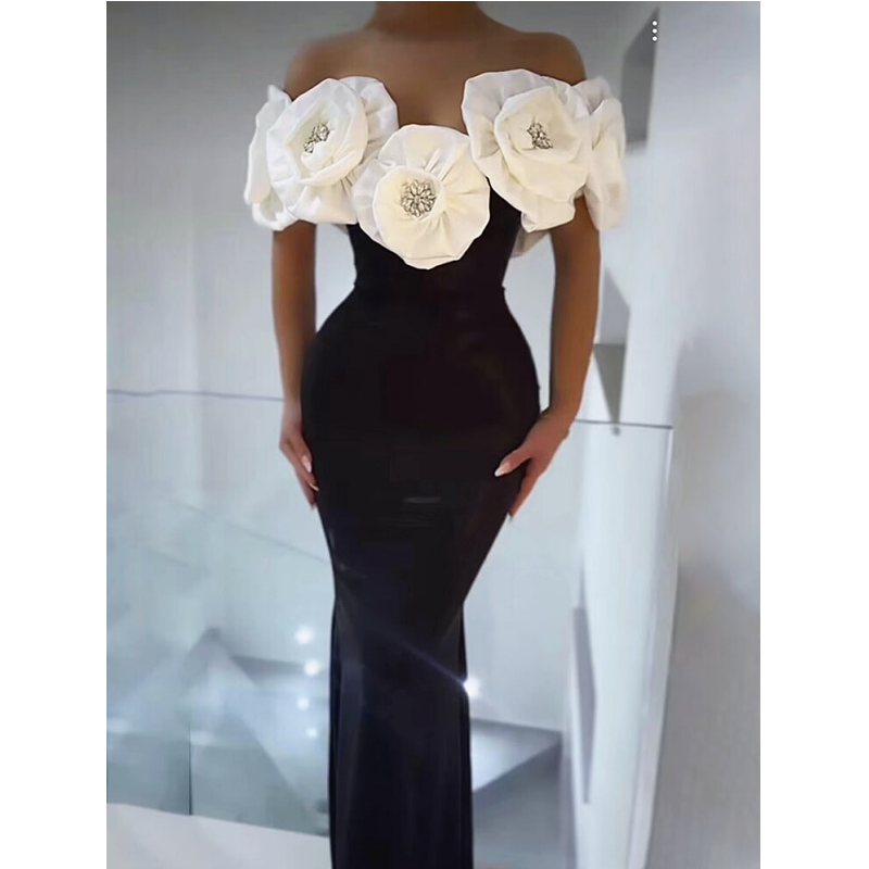 Stereoskopische Weiße Blumen Sexy Weg Von Der Schulter Knöchel Länge Verband Kleid Frau Geburtstag Party Vestido Hochzeit Party Outfit
