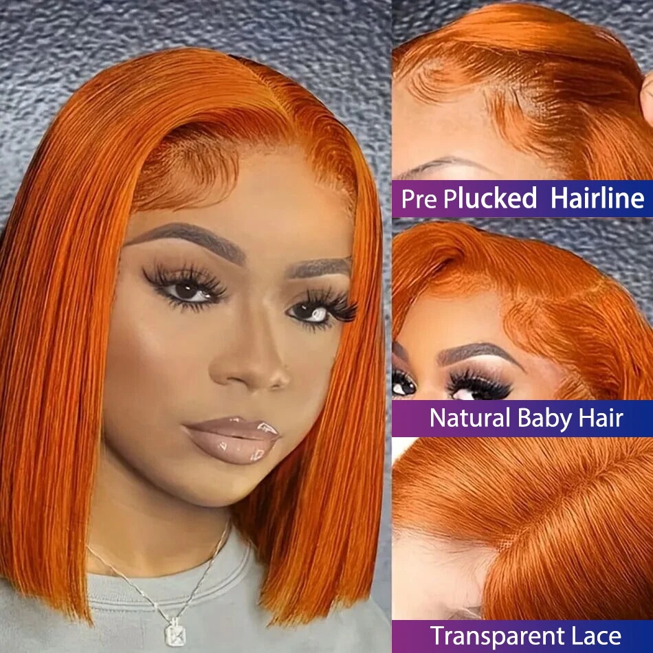 13x4 Spitze vorne kurze Bob Perücke 350 Ingwer Orange Farbe gerade transparente Spitze Frontal Perücken Echthaar für schwarze Frau 10 Zoll