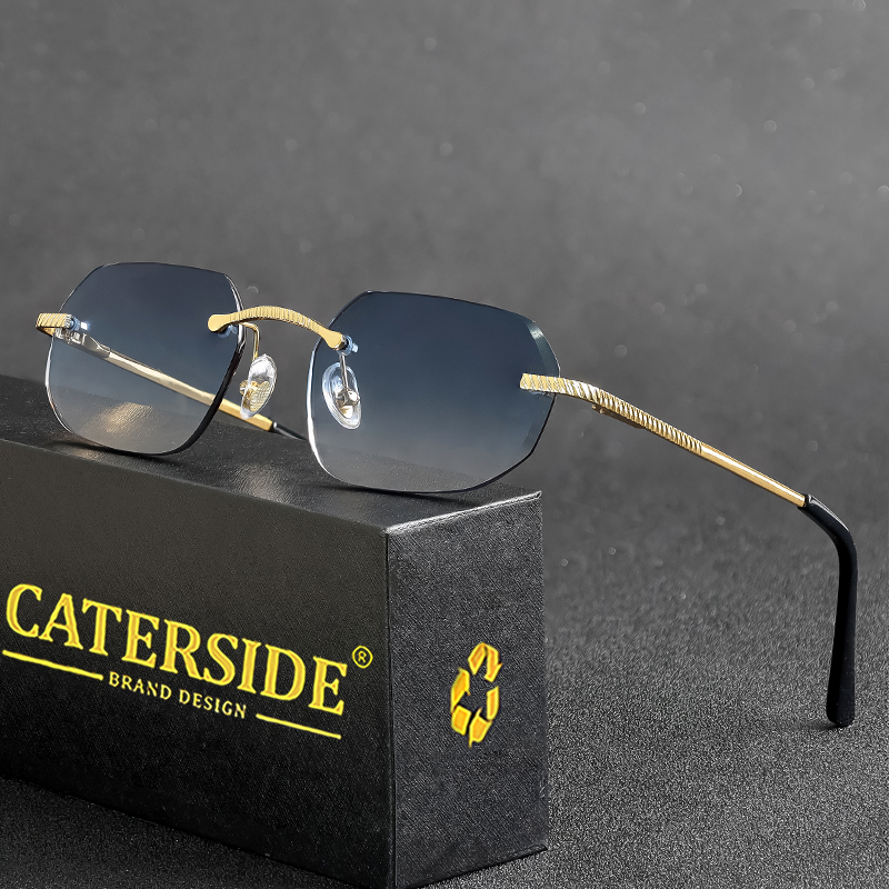 Caterside novo retro sem aro óculos de sol masculino polígono marca luxo designer óculos de sol feminino festa festival presente caso