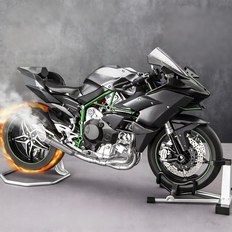 Chave start 1:9 h2 h2r liga esportes modelo de motocicleta diecast pista corrida modelo de motocicleta com spray som e luz brinquedo do miúdo presente