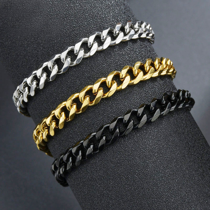 Pulsera de cadena cubana de acero inoxidable para hombre y mujer, pulsera en la mano para pareja, joyería de mano Unisex, regalo para fiesta
