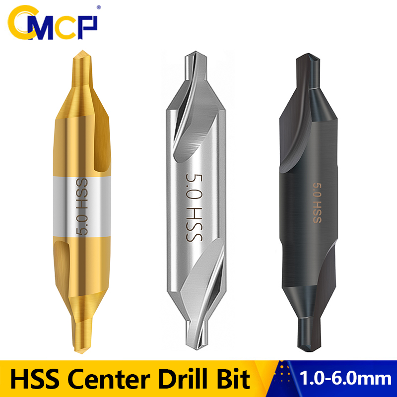 CMCP HSS-Zentrierbohrer-Set, 1/1,5/2/2,5/3,5/5/6 mm, Senkbohrer, 60 Grad, TiN-beschichtet, kombinierte Zentrierbohrer für Metall