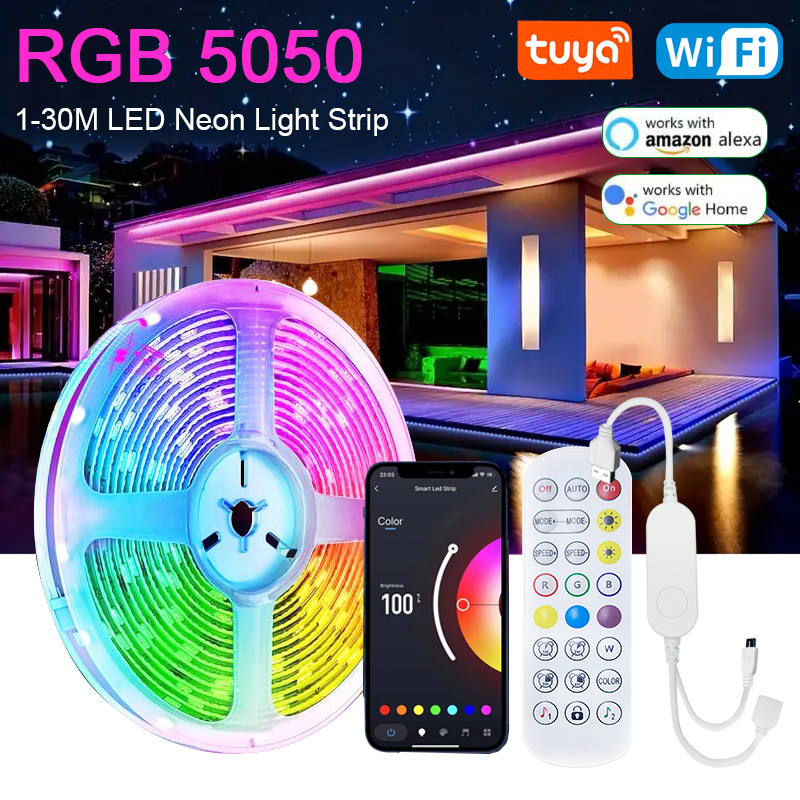 Tira de luces LED 5050 RGB Tuya WiFi APP Control luces que cambian de Color Bluetooth diodo Flexible decoración para sala de estar lámpara cinta