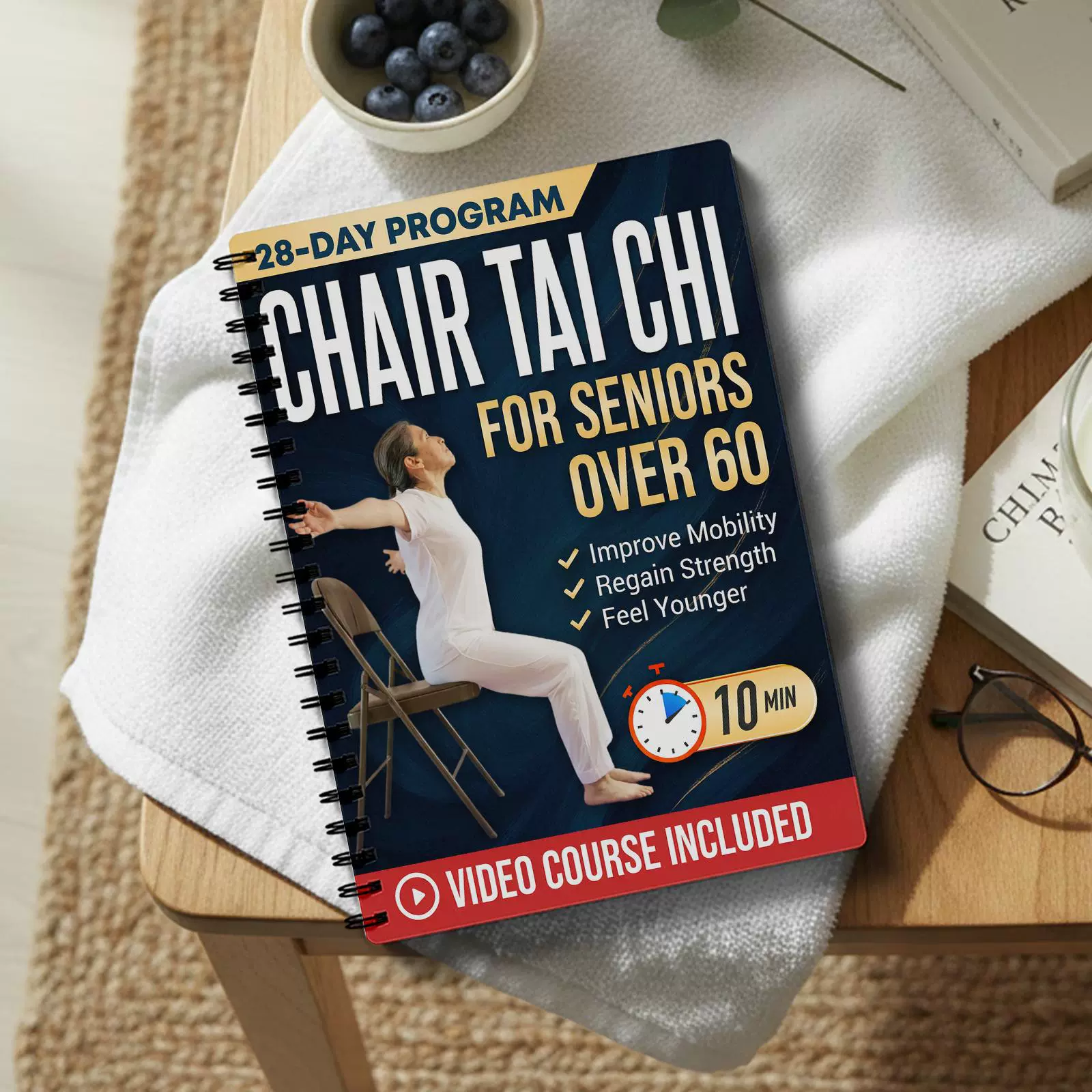 Seated Tai Chi Practice Book for Seniors & Beginners Spiral-Bound Martial Arts Exercise Manual with Progressive