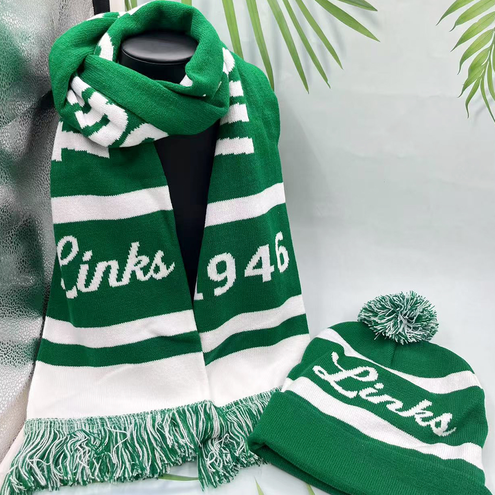 LINKS Greek Letter 1946 sisters Party Gift Winter Green White Scarf Hat Set
