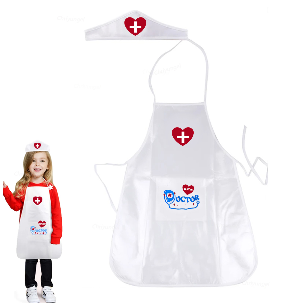 Kinder Krankenschwester Kostüm Schürze und Hut Set für Mädchen Arzt Rollenspiel Rollenspiel Spielzeug Pädagogische Familie Kindergarten Dress Up Outfit