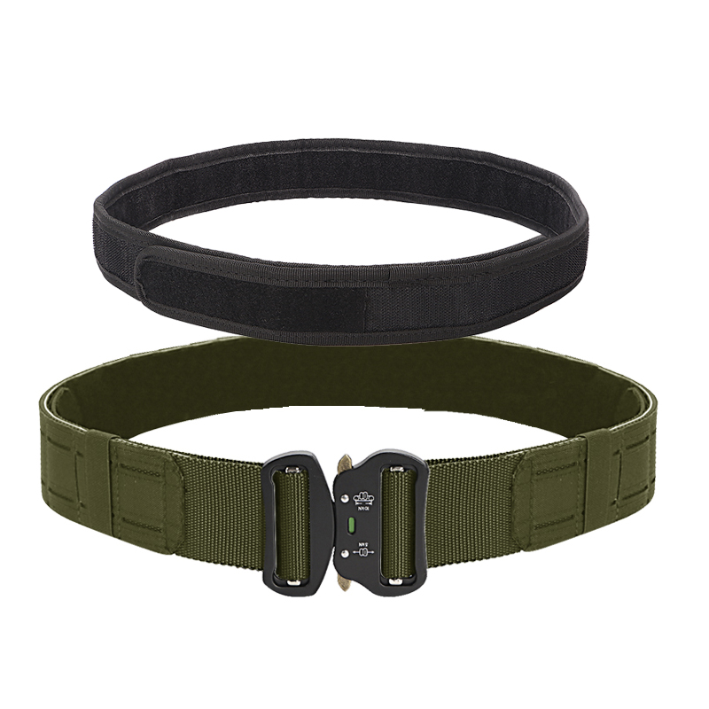 Cinto tático longo de dupla camada masculino, comprimento ajustável, cinto de caça e combate ao ar livre, 150cm